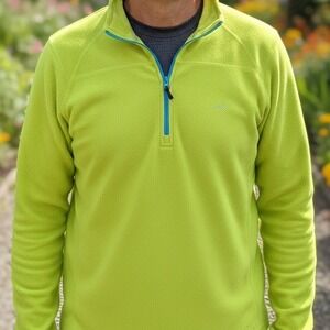 Eddie Bauer Mens Neon Lime Green Fleece Quarter Zip Pullover XXL Mock Neck